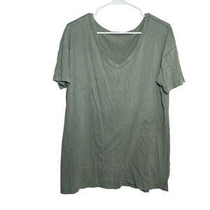 Aerie T-Shirt Women's Small Green V-Neck Short Sleeve Distressed Oversized